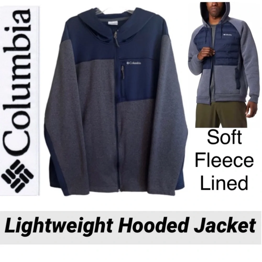 Columbia Fleece Lined Hooded All Season Performance Jacket Navy Blue & Gray